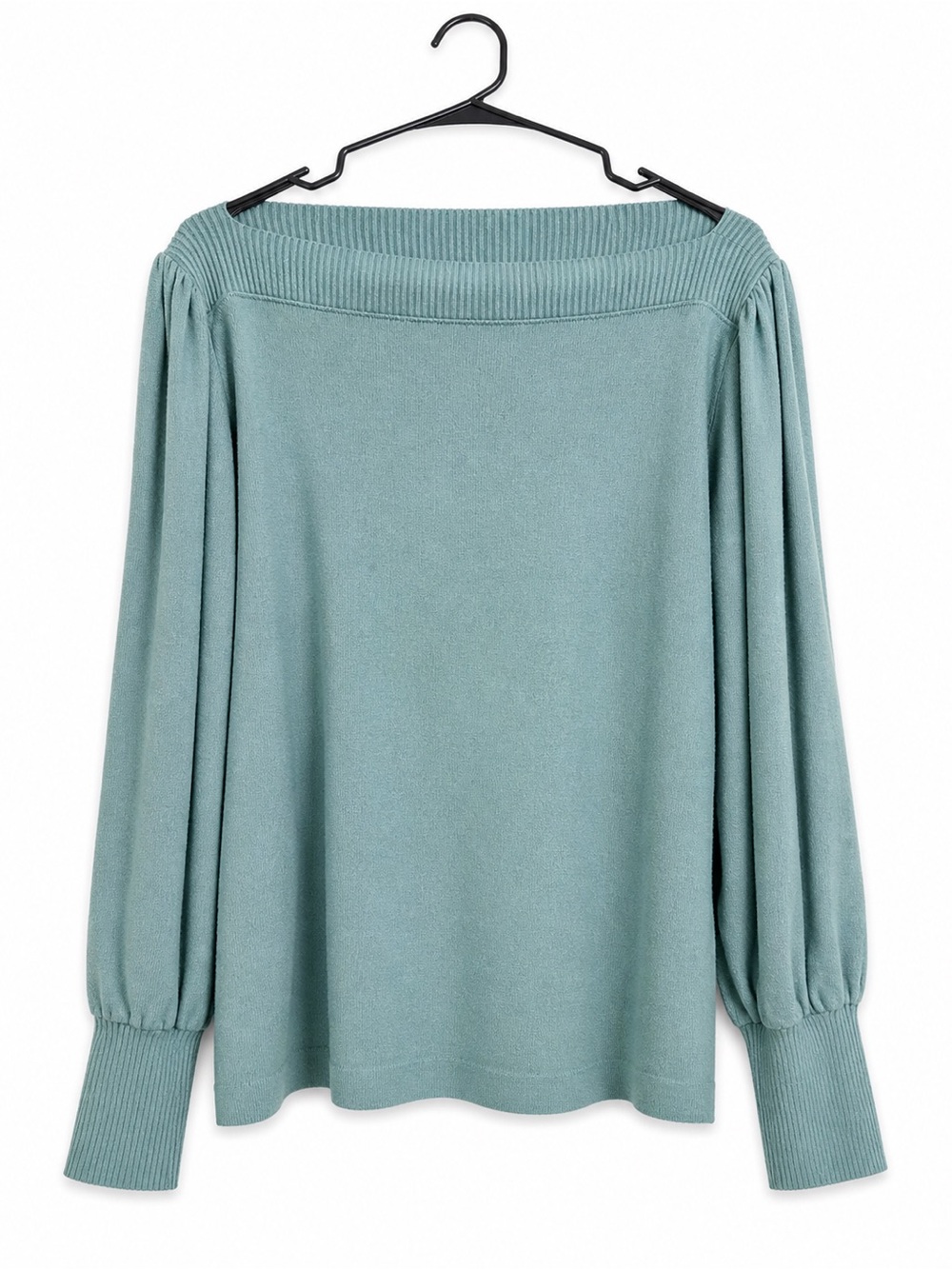LOFT green Off Shoulder Sweater Medium Soft Knit Balloon Sleeve Top